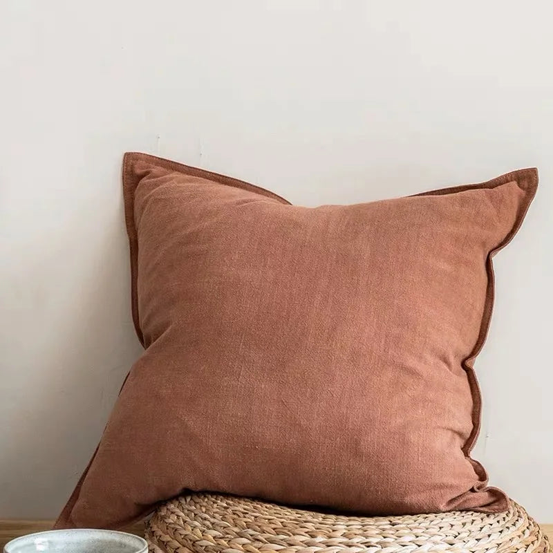 Burnt ochre linen cushion cover
