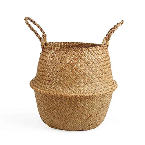 Seagrass belly basket with folded rim