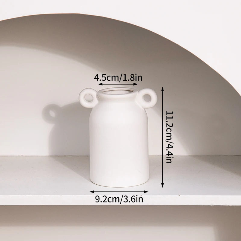 Handled shape — 13.2 cm matte white vase with small handles