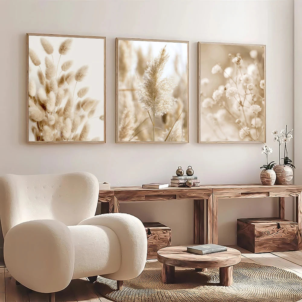 Prints styled in a warm lounge setting