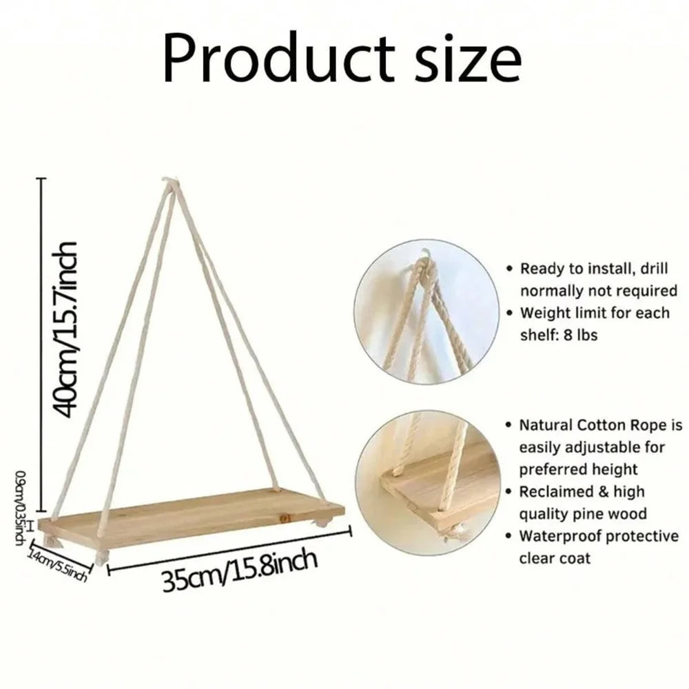 Size diagram: 35 cm shelf, 40 cm adjustable rope, 8 lb limit