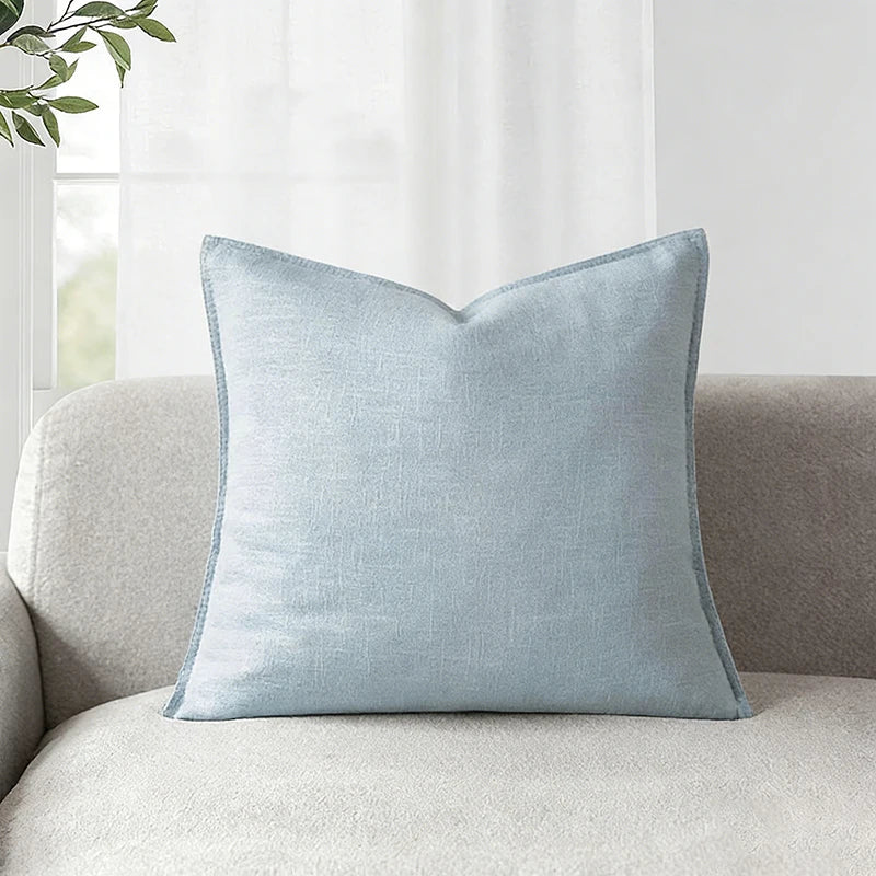 Grey-blue cotton and ramie cushion cover