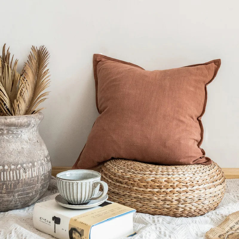 Rust cotton and ramie cushion cover