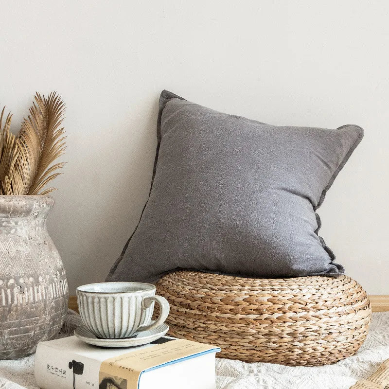 Light grey cotton and ramie cushion cover