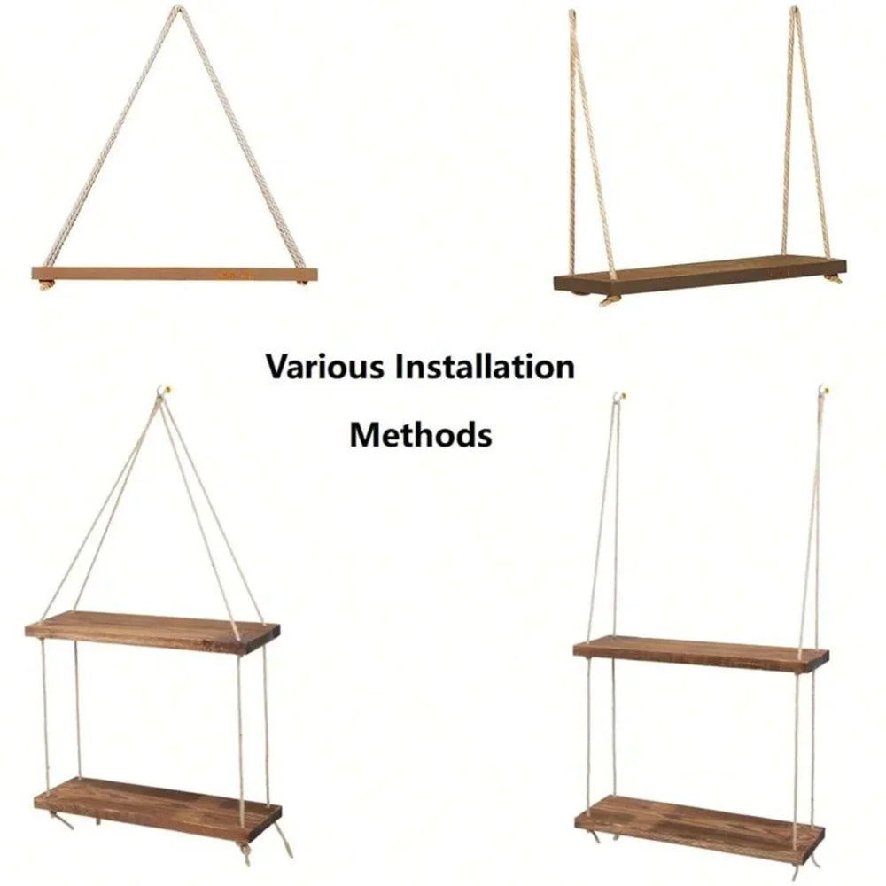 Installation options: single shelf, two-rope hang, and stacked two-tier